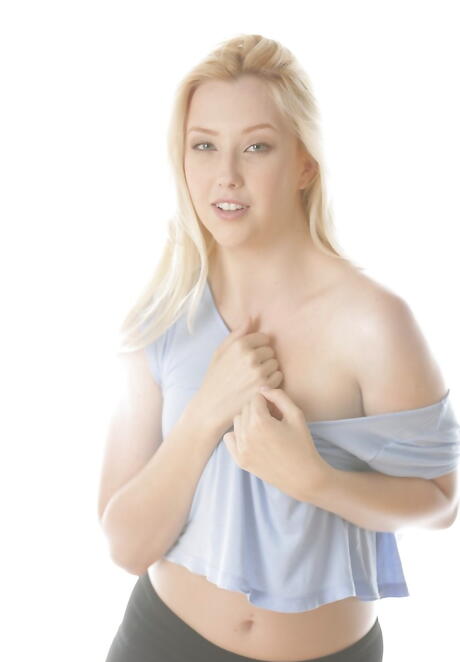 Shapely american blond teen Samantha Rone in sexy panties shows small tits and spreads her legs 